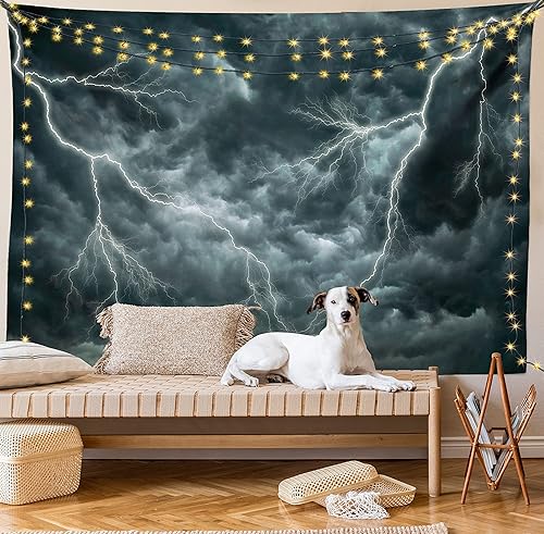 Miniatura 8 de Ambesonne Tapiz de naturaleza, grandes nubes de lluvia dramáticas y ominosas con efectos de atmósfera salvaje de tornado de trueno pesado, amplio