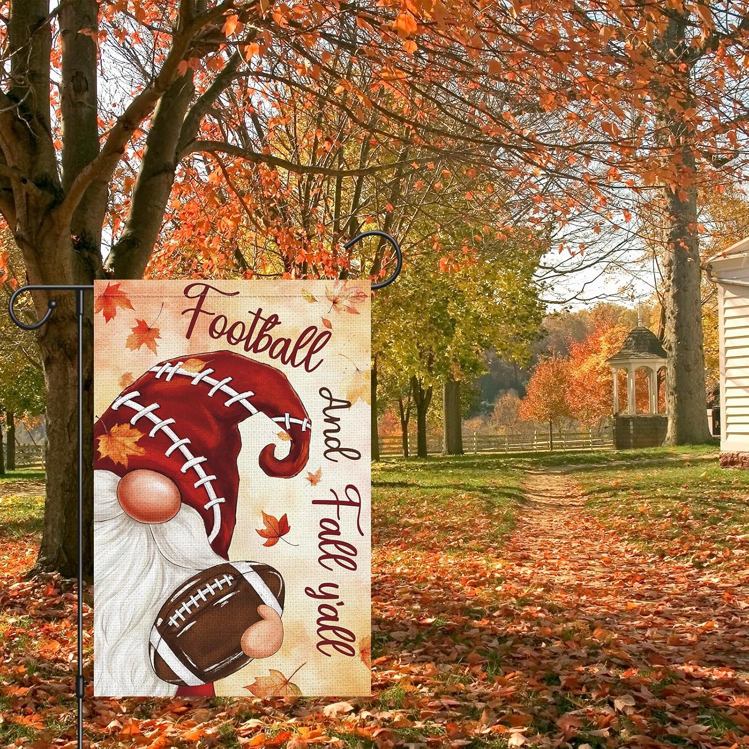 Heyfibro Football and Fall Y'all Gnome Garden Flag 12x18 Double Sided Burlap, Maple Leave Rugby Sports Events Yard Flags for Thanksgiving Rustic Seasonal Autumn Outdoor Decoration (ONLY FLAG) - Image 2