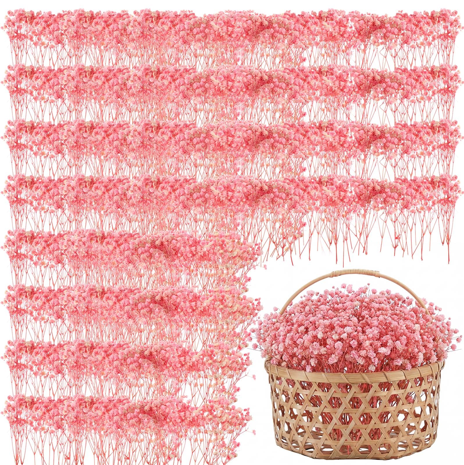 Fumete 100 Pcs Mini Dried Babys Breath Flowers Pink 5600+ Babys Breath Bulk Bouquet Natural Gypsophila for Wedding Flower Wreaths Baby Shower Bridal