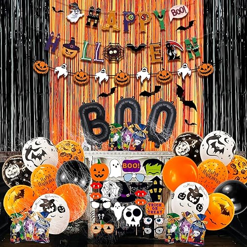 101 piezas de decoraciones de fiesta de Halloween, suministros de fiesta de Halloween, pancarta de calabaza de fantasma y murciélago, globos