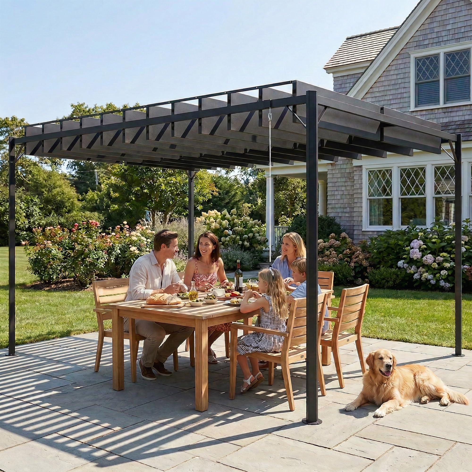 Outsunny Pérgola de Jardín 3x4 m, Cenador de Jardín con Techo de Lamas Orientables, Estructura de Metal, Protección UPF50+, Pabellón para Exterior, Patio, Terraza, Gris Oscuro — view 9