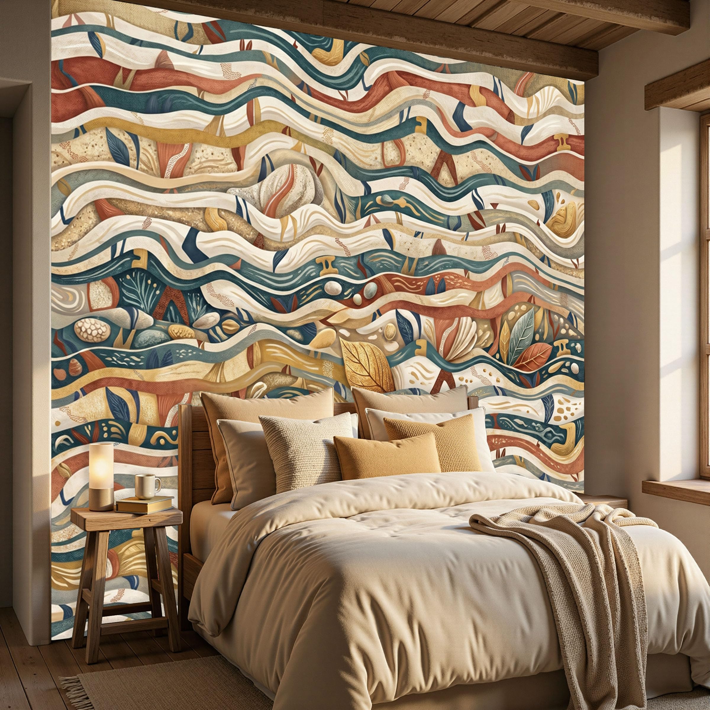 Vlies Fototapete Mosaikmuster böhmische mediterrane Ästhetik 250x175cm - Fototapeten - Tapeten - für Wohnzimmer Schlafzimmer - Vliestapete Wandtapete Tapete 3D Effekt- Tapetenkleister erforderlich