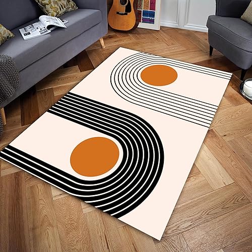 Miniatura 3 de Alfombra lavable estilo bohemio a rayas marrón años 70S, forma extraña retro, no desprende pelo y de fácil cuidado, alfombra plegable, ideal para