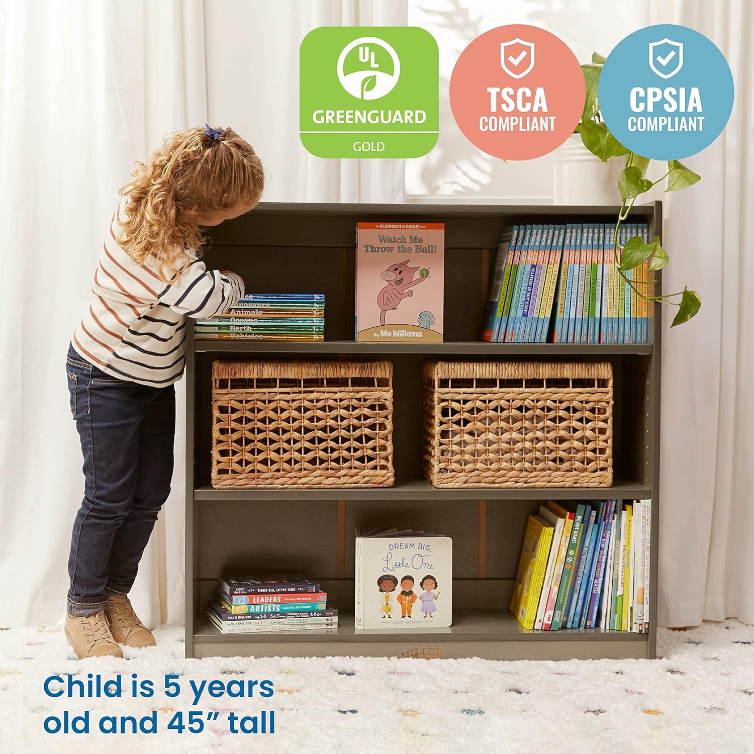 ECR4Kids Wooden Classic Bookcase with Adjustable Shelves, 36in, Classroom Bookshelf, Grey Wash