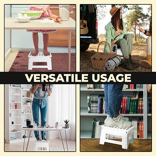 Miniatura 6 de Utopia Home Taburete plegable con asa, taburete plegable antideslizante de 9 pulgadas, soporta hasta 300 libras, taburete de plástico resistente