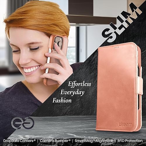 Miniatura 5 de Dreem Fibonacci - Funda tipo cartera para iPhone 15 Pro, 2 en 1, a prueba de golpes, funda MagSafe y desmontable de cuero vegano de lujo con