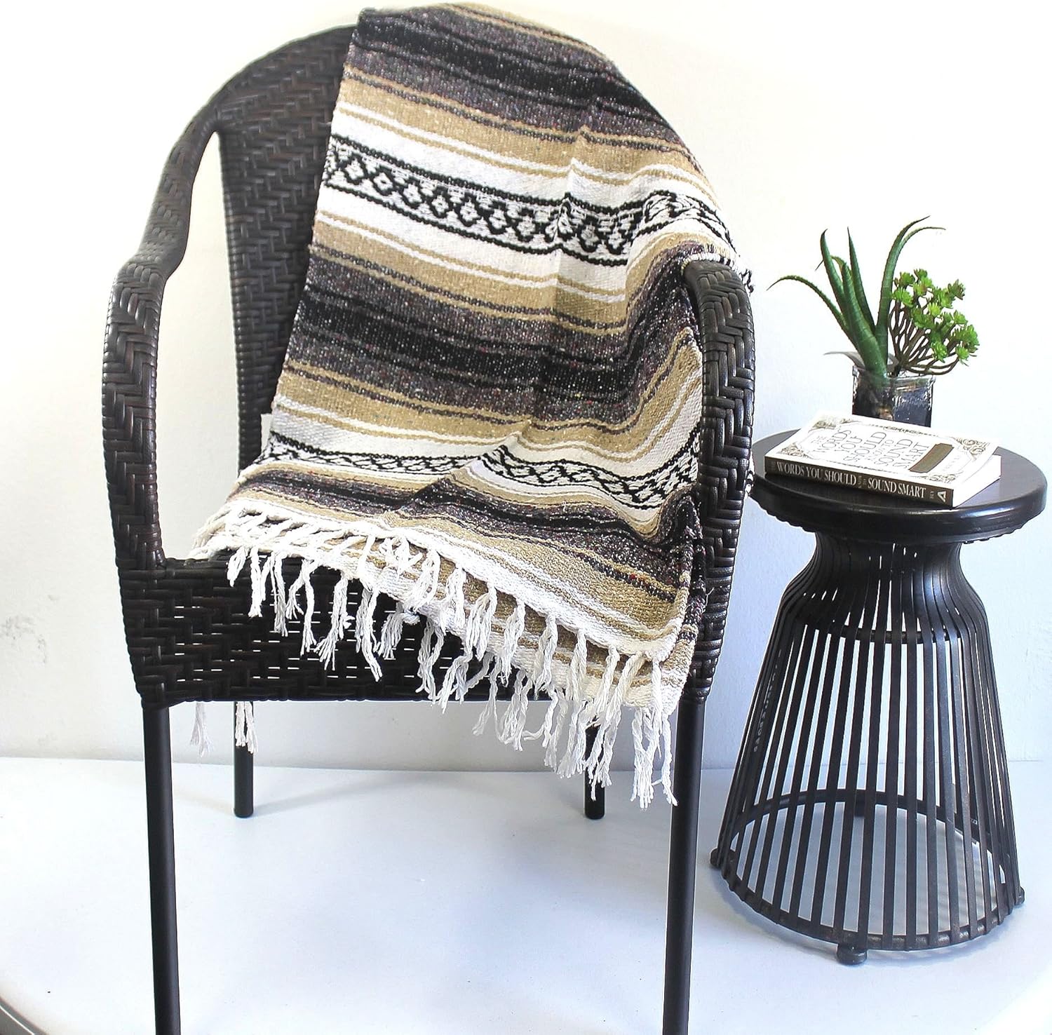 Del Mex Classic Mexican Blanket, Large Authentic Woven Falsa Throw (70"x50"), Artisan Southwest Décor for Beach, Yoga, Outdoors (Tan) - Image 3