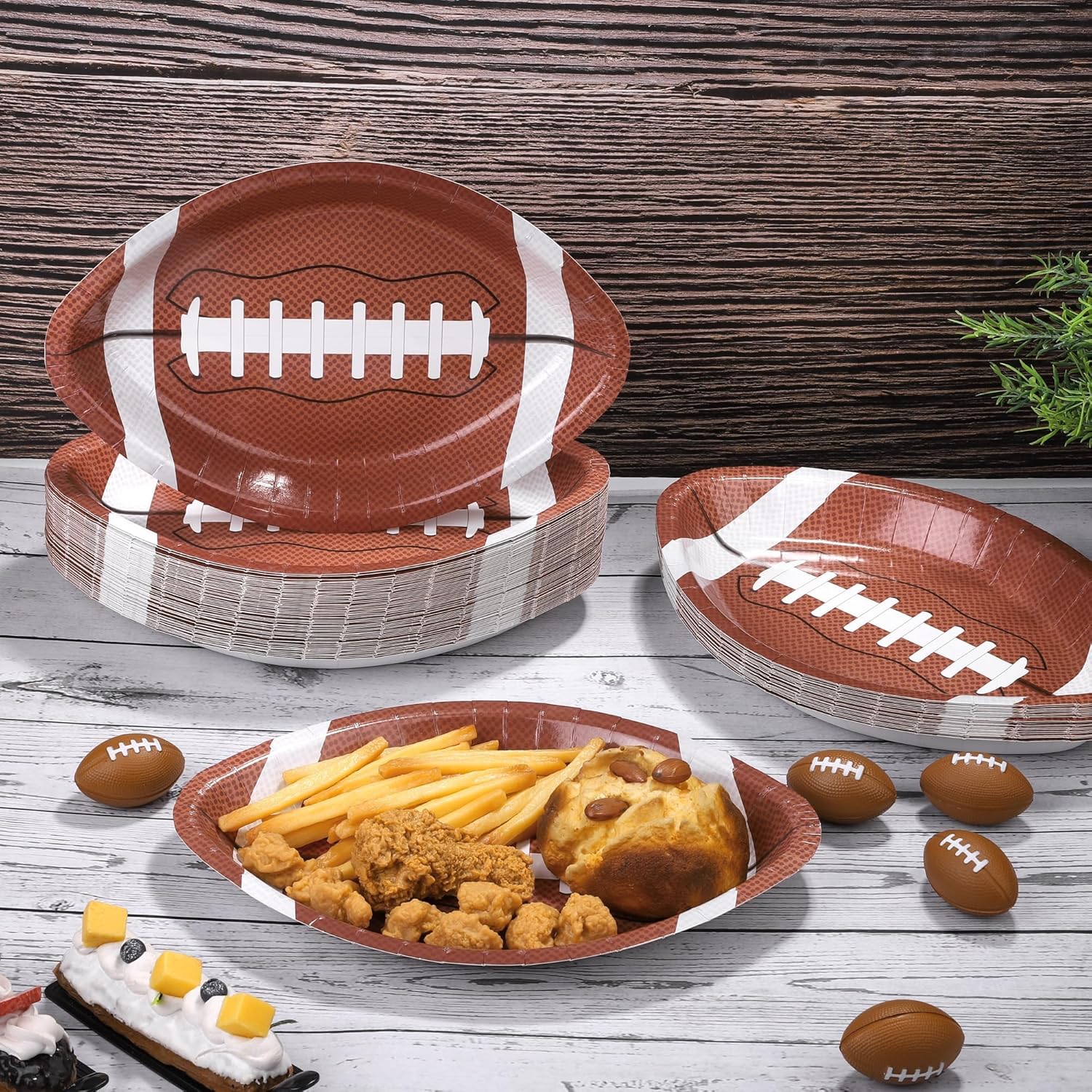 TURSTIN 100 Pieces Football Themed Disposable Paper Plates Football Party Supplies Food Serving Tray for Football Birthday Party Decorations Sports Game Day Serveware, 11.6 x 7.8 Inches
