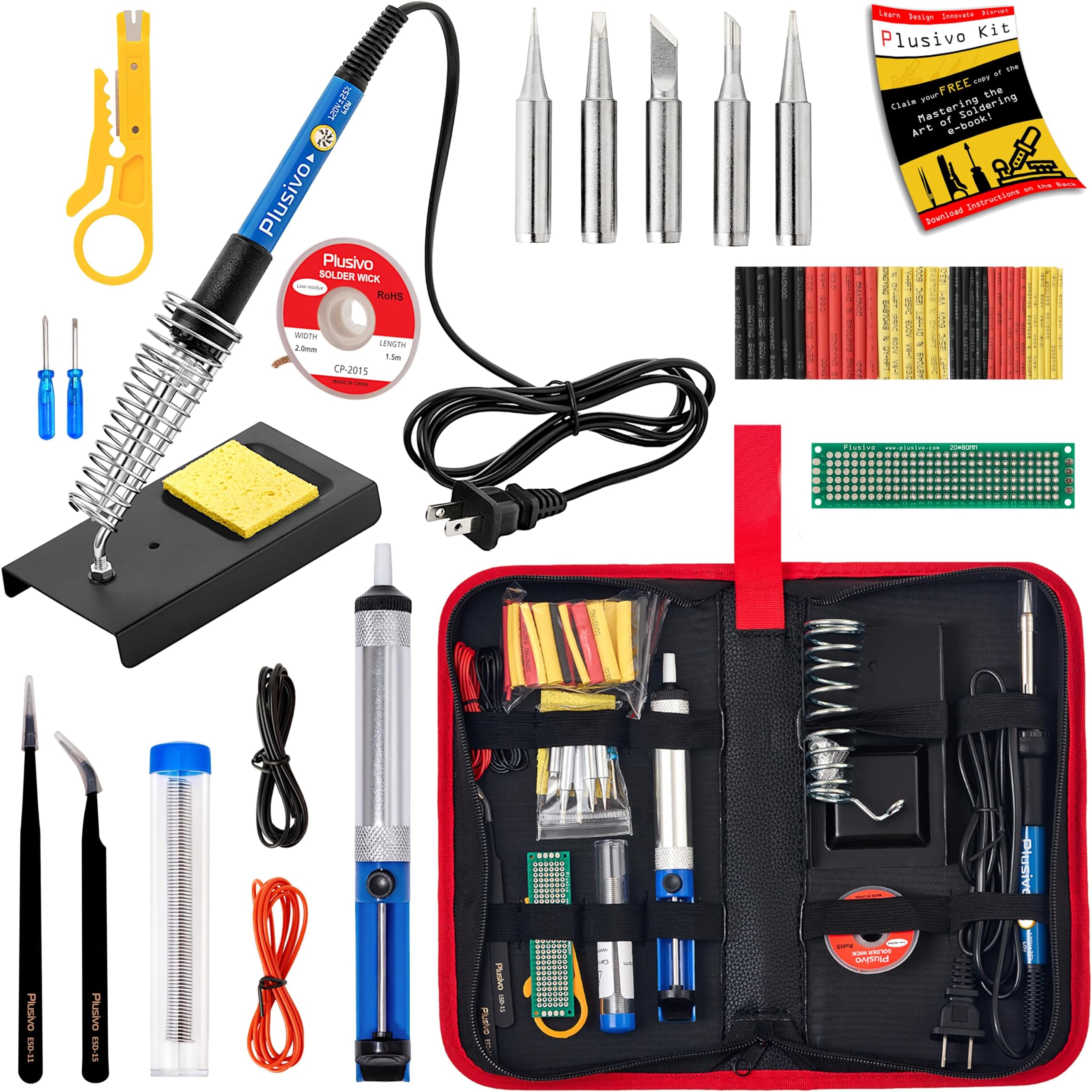 Soldering Iron Kit - 60W Soldering Iron Adjustable Temperature, Solder Wire, ...