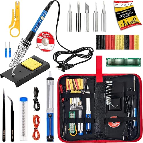 Kit de soldador de hierro, soldador de 60 W, 5 puntas de soldadura, temperatura ajustable 21 en 1, alambre de soldadura, soporte, bomba desoldadora,