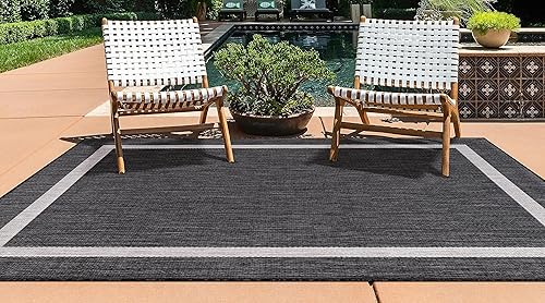 Miniatura 2 de Lena Rug Alfombra moderna para interiores y exteriores, resistente a la intemperie, para porche, terraza, balcón, patio, 9 x 12 pulgadas, gris oscuro