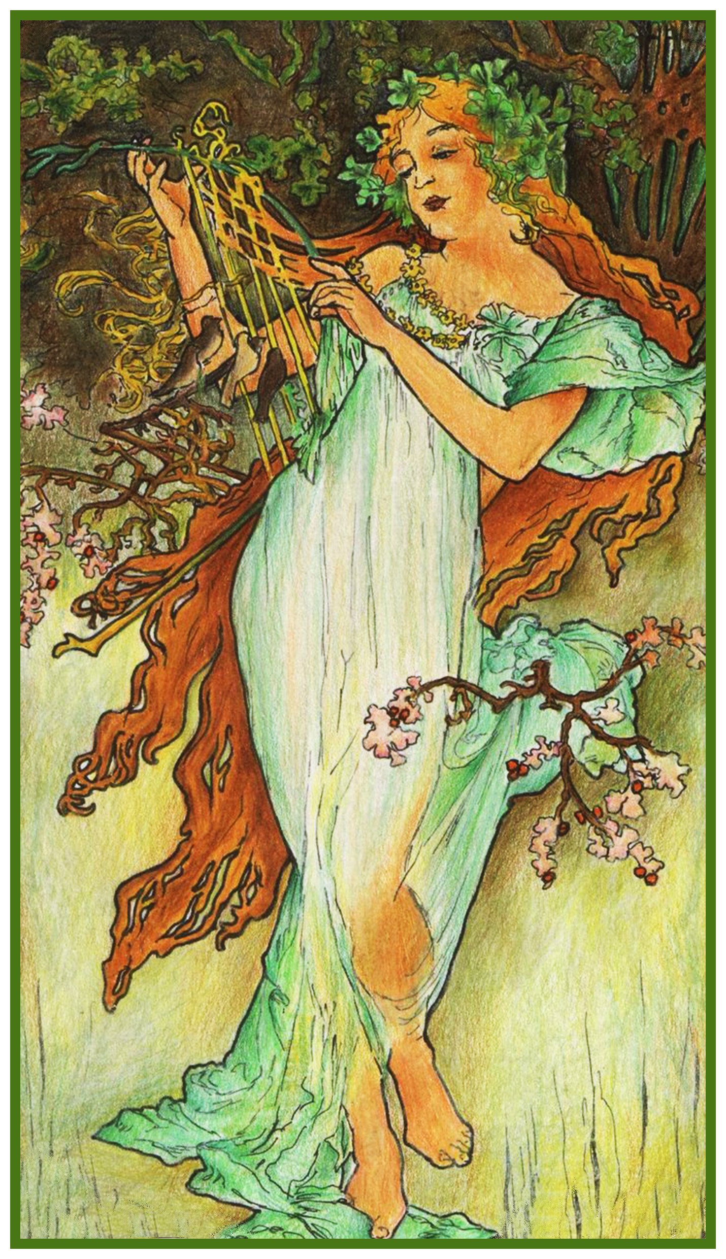Orenco Originals The Seasons Spring by Alphonse Mucha Counted Cross Stitch Pattern