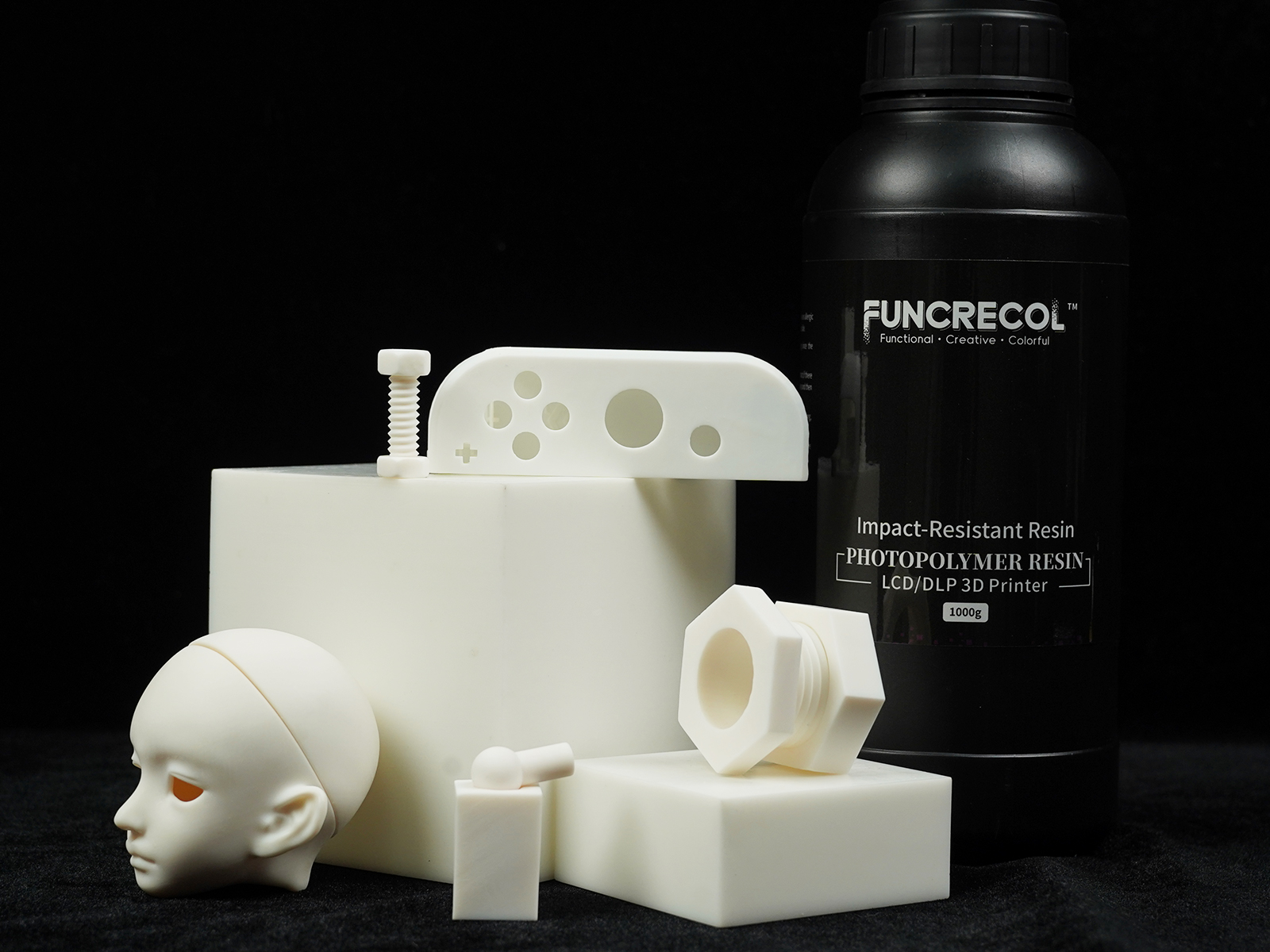 Image of Tough 3D Printer Resin, Wear Resistant & Impact-Tough Resin for BJD Models & Articulated Figures, High Precision Soomth Matte Finish 3D Printing Liquid for LCD DLP MSLA Printers (White, 1KG)