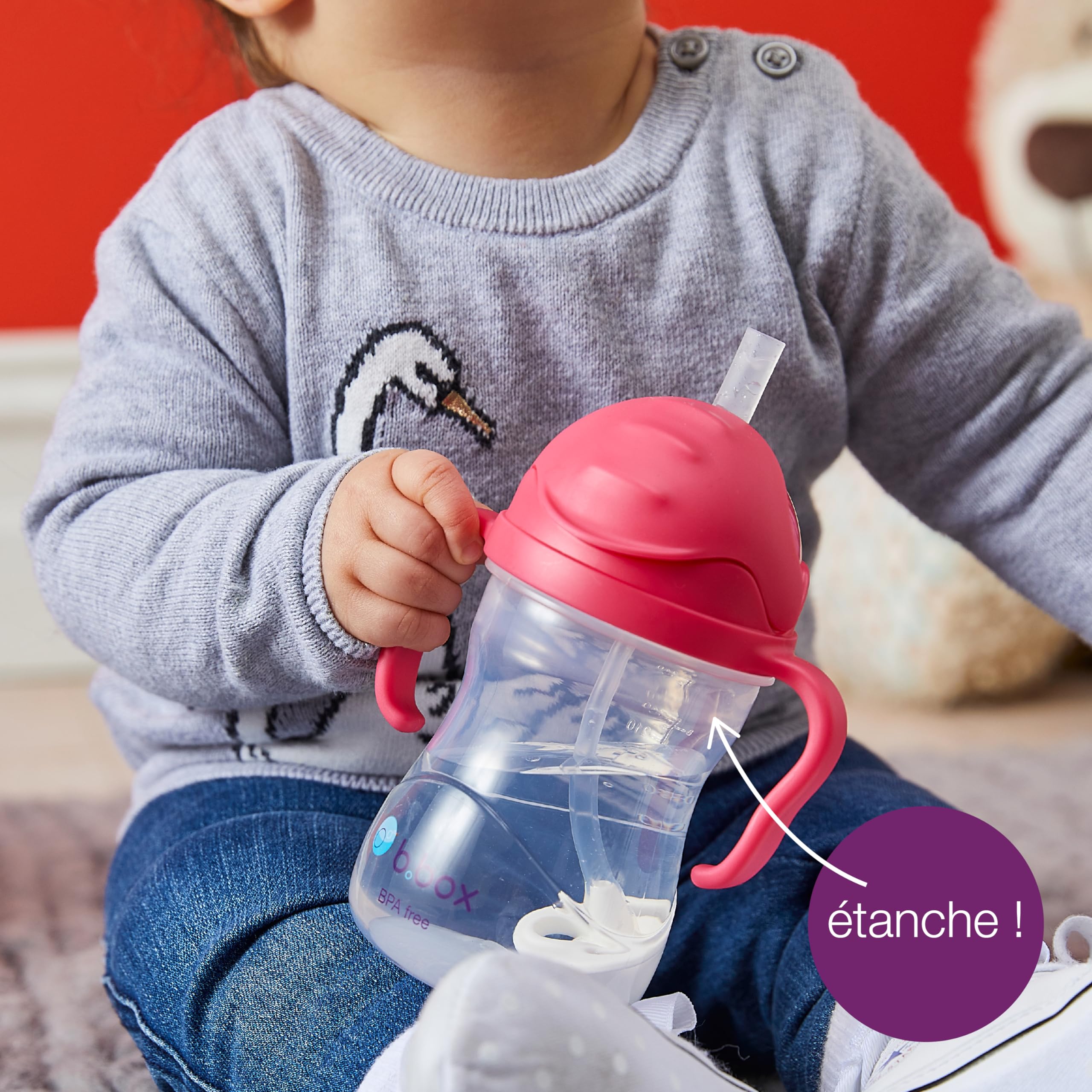 b.box Tasse d'Apprentissage Bébé | Pour Boire Quel que Soit l'Angle | Couvercle Rabattable, Gobelet avec Paille, Prise en Main Facile | Sans BPA, Passe au Lave-Vaisselle | Dès 6 Mois | 240 ml