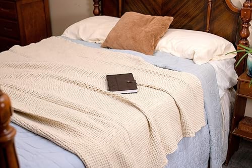 Miniatura 4 de Manta de punto gofre de algodón para sofá, 100% algodón orgánico, color crema, para cama, ligera, suave, lujosa y de alta calidad, 50 x 60 pulgadas