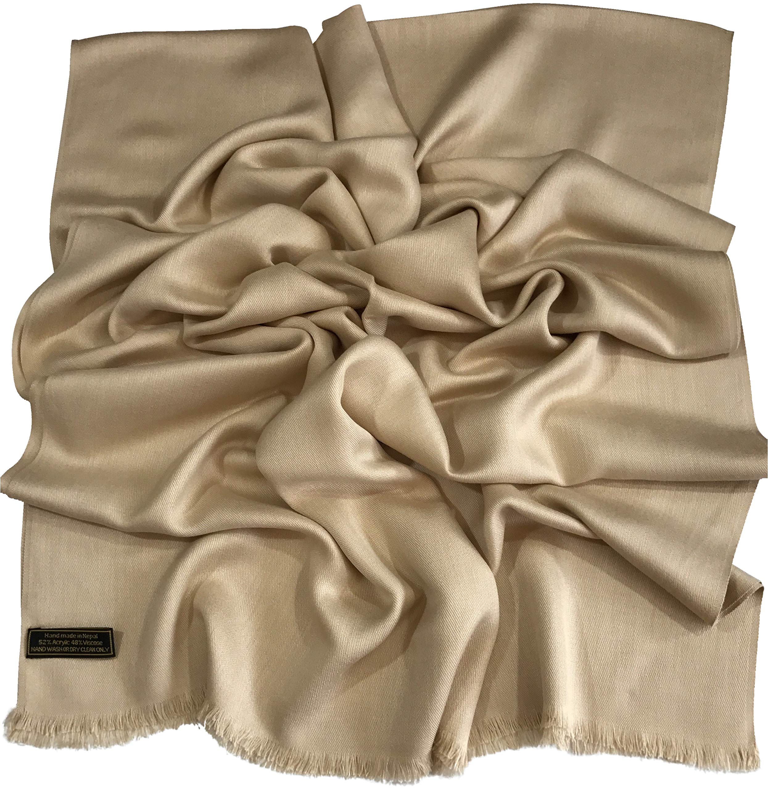 CJ Apparel Solid Colour Fringe Design Nepalese Shawl Scarf Wrap Stole Throw Head Wrap Pashmina Hand Made in Nepal NEW