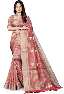 OWLSKY, SASSY & STYLO Women's Latest Elegant Linen Saree Foil Print work with Unstitched Blouse | Traditional Festive Coll... Price In India