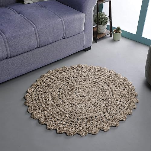 Miniatura 23 de Hausattire Alfombra Trenzada Bohemia Redonda de 4' - Multicolor, Alfombra de Área Circular de Yute y Algodón Estilo Granja para Cocina, Dormitorio