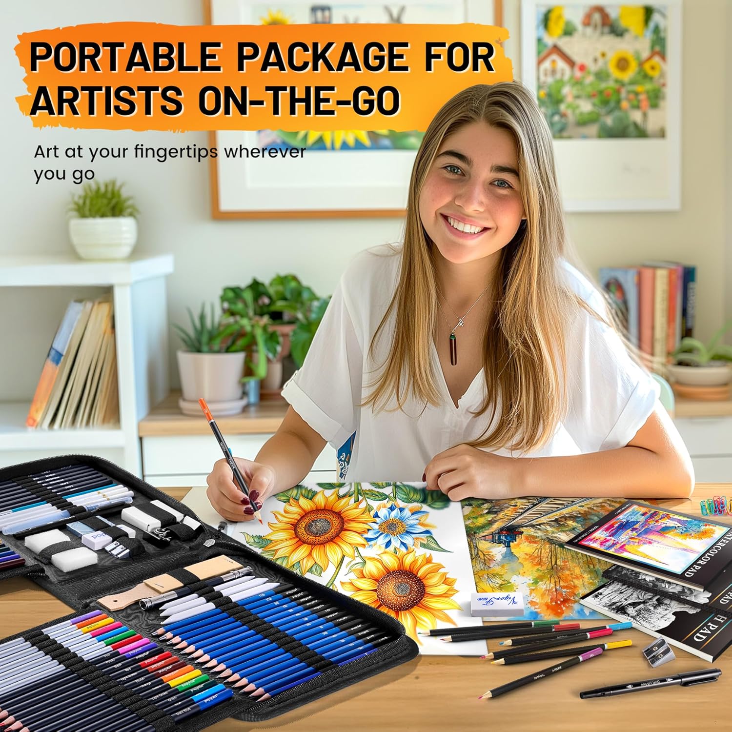 133 PCS Art Supplies Sketching Kit, Pro Drawing Pencils with Sketchbook, Coloring Book, Watercolor Pad, Black Paper Pad, Colored Graphite Charcoal Watercolor & Metallic Pencils for Artists Adults