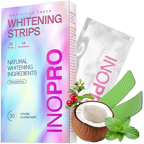 InoPro Teeth Whitening Strips 14 Treatments Kit - Teeth Whitener, Peroxide Free, Enamel Safe Green White Strips, Deep Stains Removal - Instant Teeth Whitening Without The Harm (28 Strips) - 28 Count (Pack of 1)