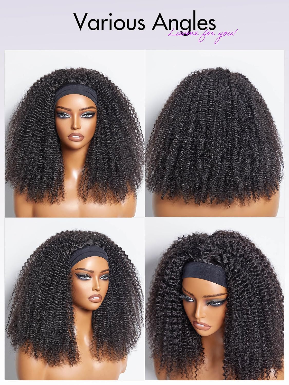 LUVME HAIR Jerry Curl Human Hair Headband Wig Throw On & Go No Lace Glueless Human Hair Wigs with Headband Attached Beginners Friendly Deep Curly Head Band Wigs 18 Inch