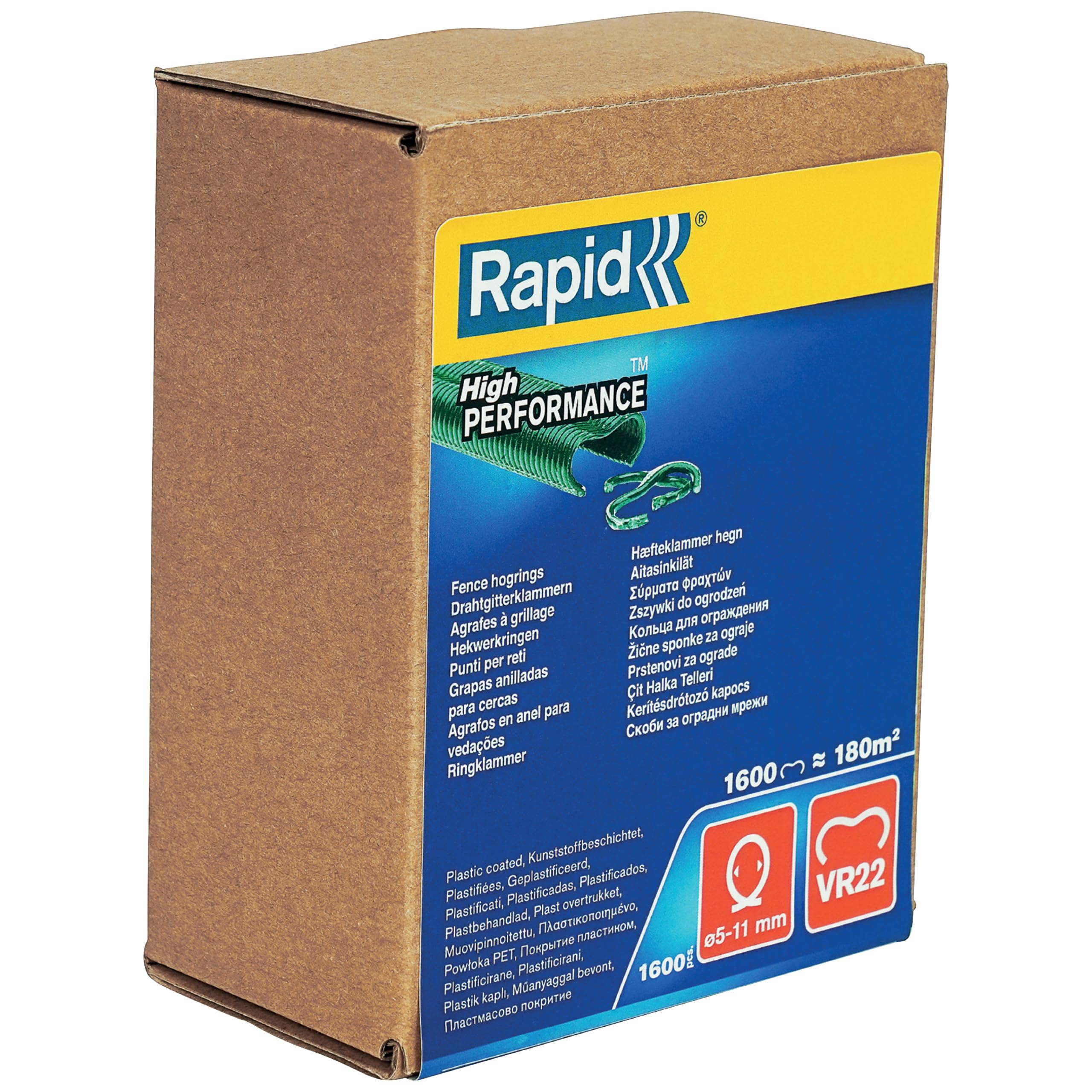 Rapid VR22 - Agrafes à Grillage en Acier Galvanisé, Plastifié Vert, Compatible avec les Grillages 5-11 mm, Idéal pour Sécuriser Cages & Clôtures, 1600 Pièces, Emballage Boîte (40108811)