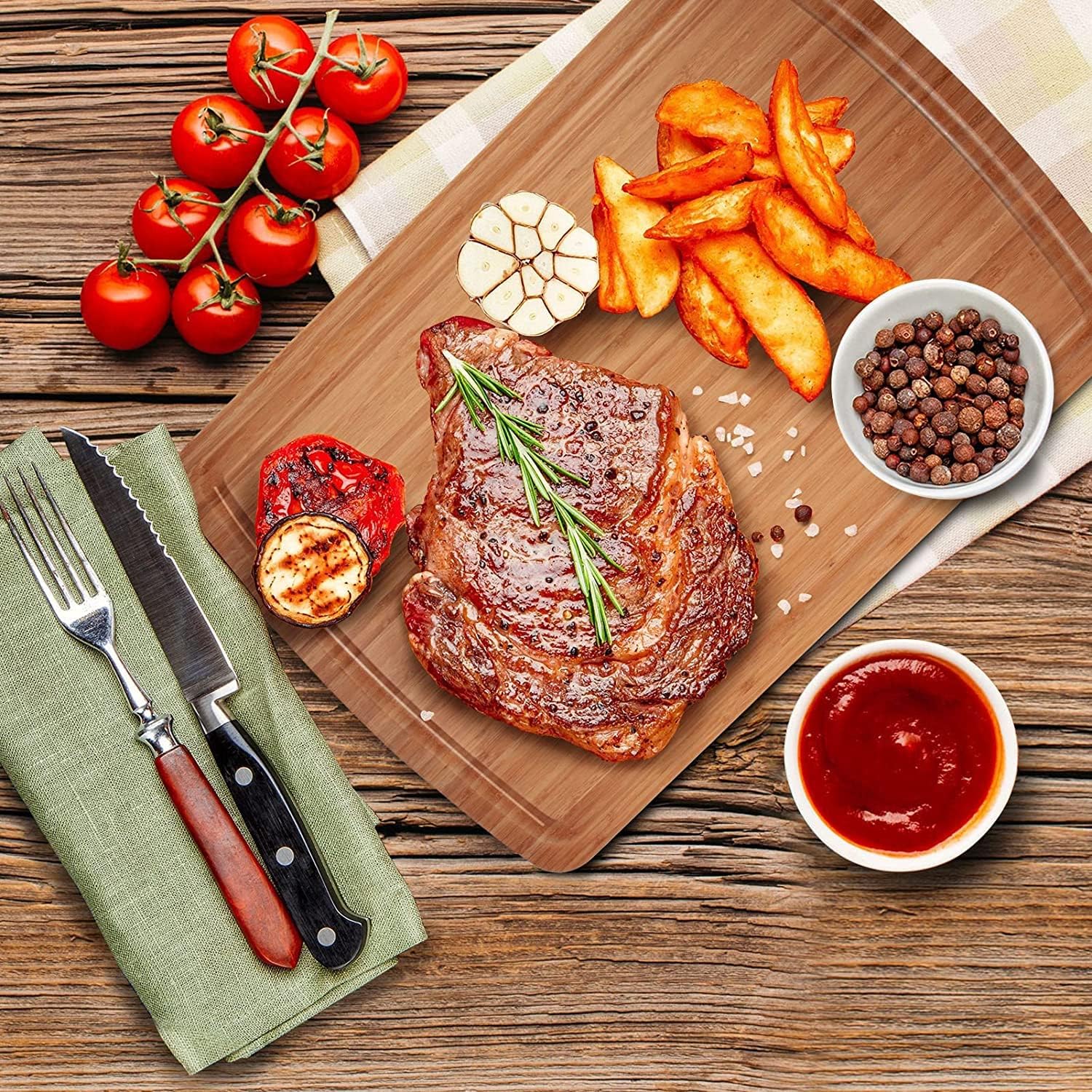 Extra Large Bamboo Wood Cutting Board, 30 x 20 Inch Kitchen Wooden Chopping Board with Juice Groove, Reversible Butcher Block Cutting Board for Meat, Turkey Carving
