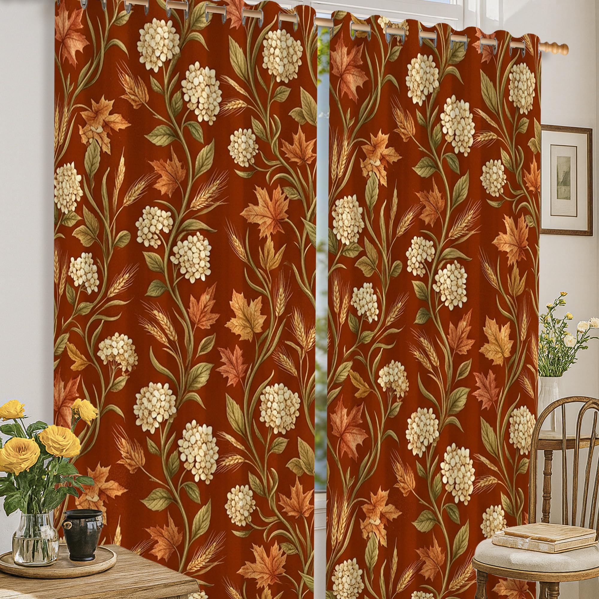 Rideaux occultants hortensia marron 132x160cm sans plis de salon rustique