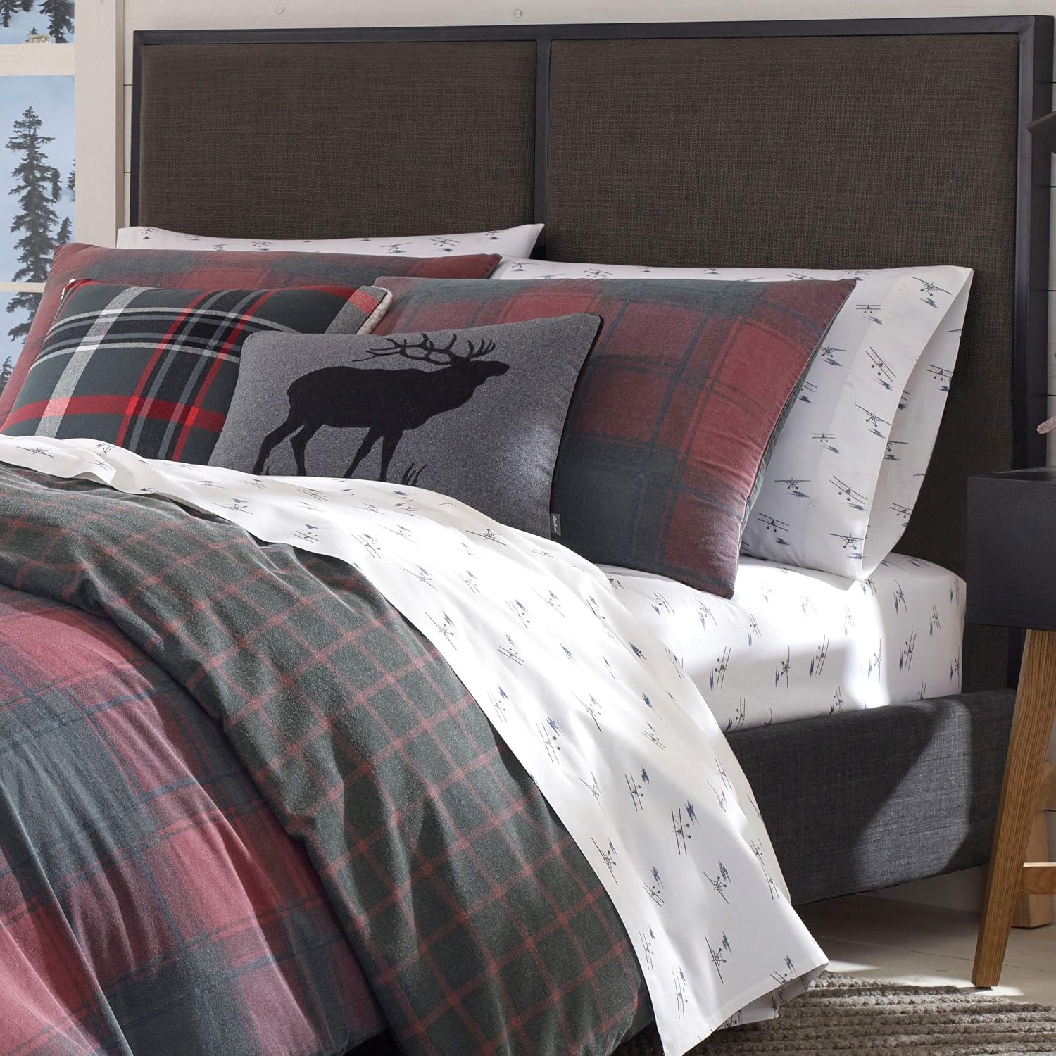 Eddie Bauer - King Duvet Cover Set, Cotton Reversible Bedding with Matching Shams, Plaid Home Decor with Button Closure (Cattle River Red, King)