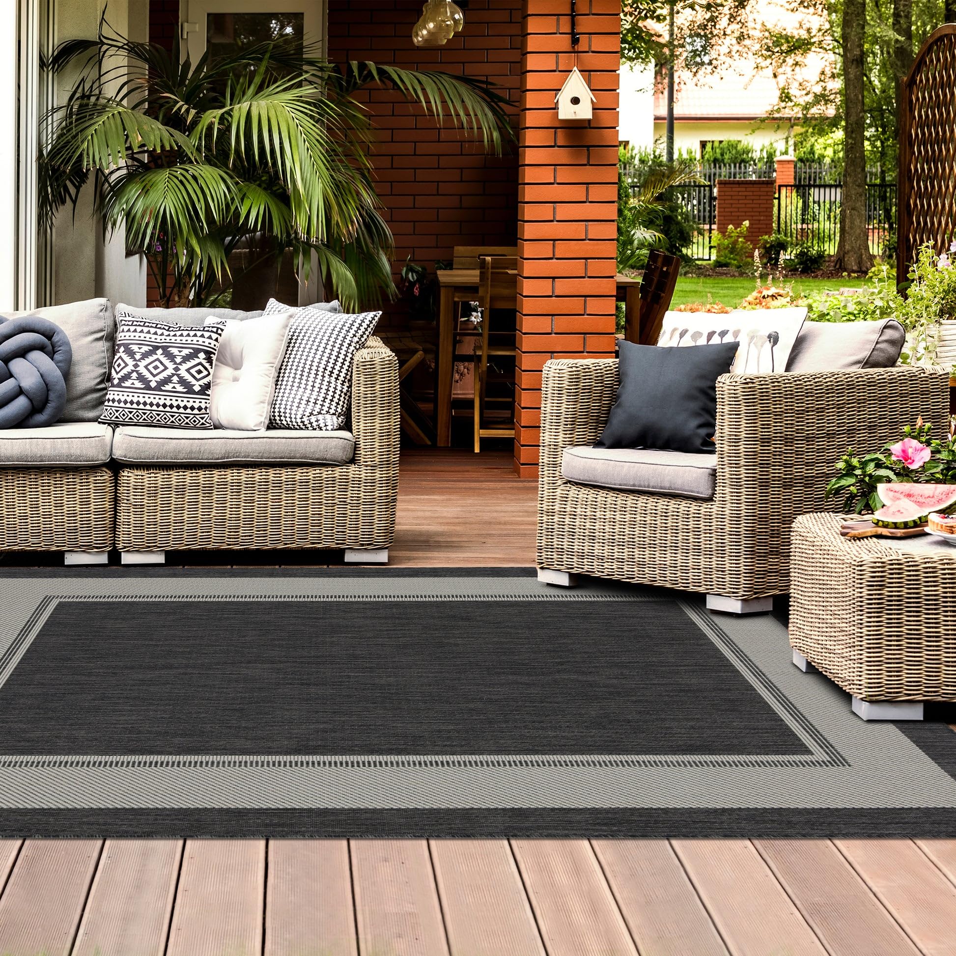 HomeArt Outdoor Rugs | Easy-Cleaning Indoor & Outdoor Area Rugs for Porch, Deck, Balcony, Garden, Picnic, Kitchen, Hallway | UV & Weather-Resistant Large Patio Rug Mats | Anthracite Cream 200 x 290 cm — view 2