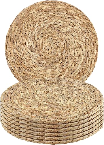 Miniatura 8 de Kochorie Juego de 24 manteles individuales redondos tejidos de 12 pulgadas, manteles individuales de ratán bohemio tejido a mano natural, manteles