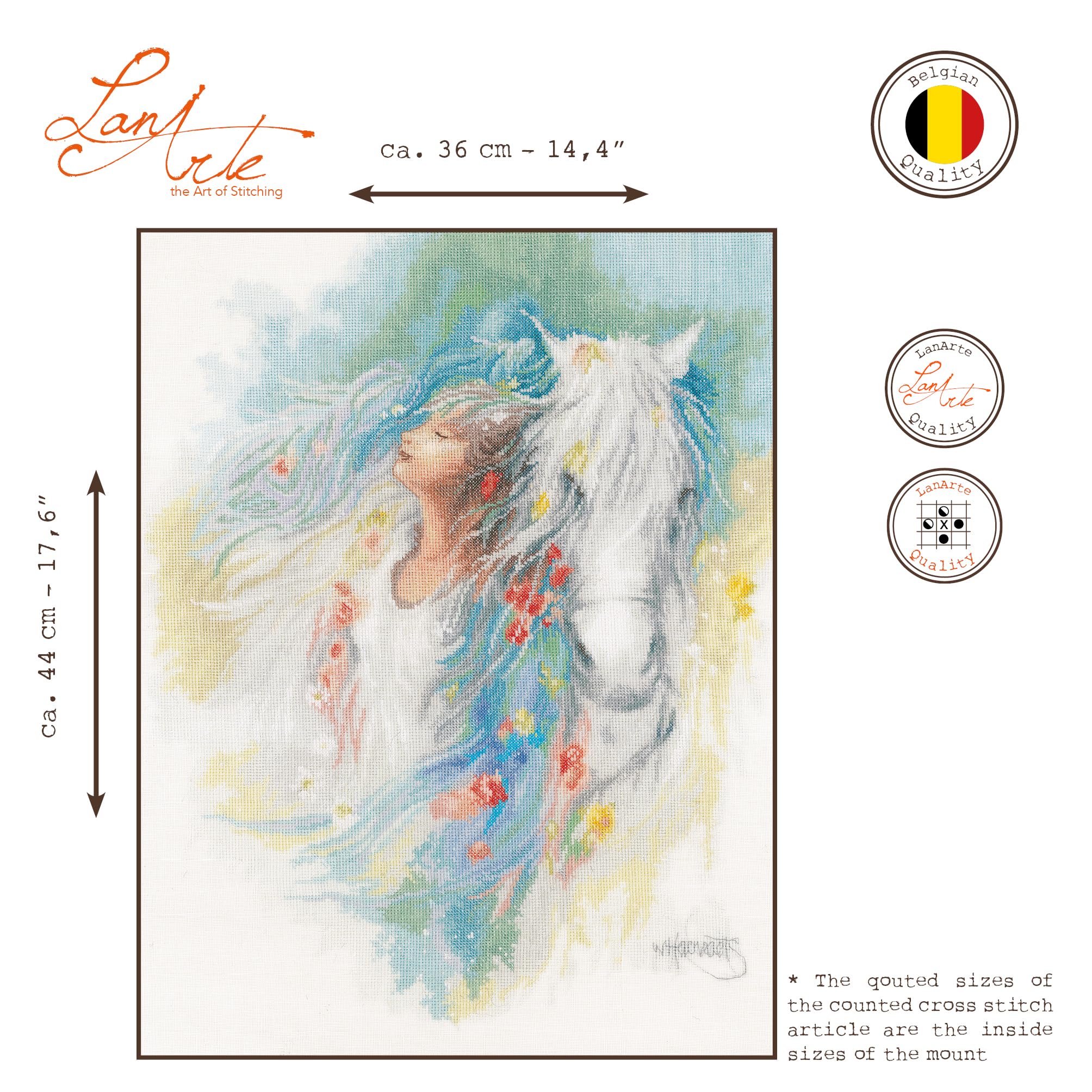 LANARTE Kit Punto Croce Contato "PENSIERI" Decorativi Per Pareti ca. 36 x 44 cm Set Fai Da Te Creativo Adulti Ricamo Casa Decor Arte Da Parete Kit Per Hobby Cross Stitch