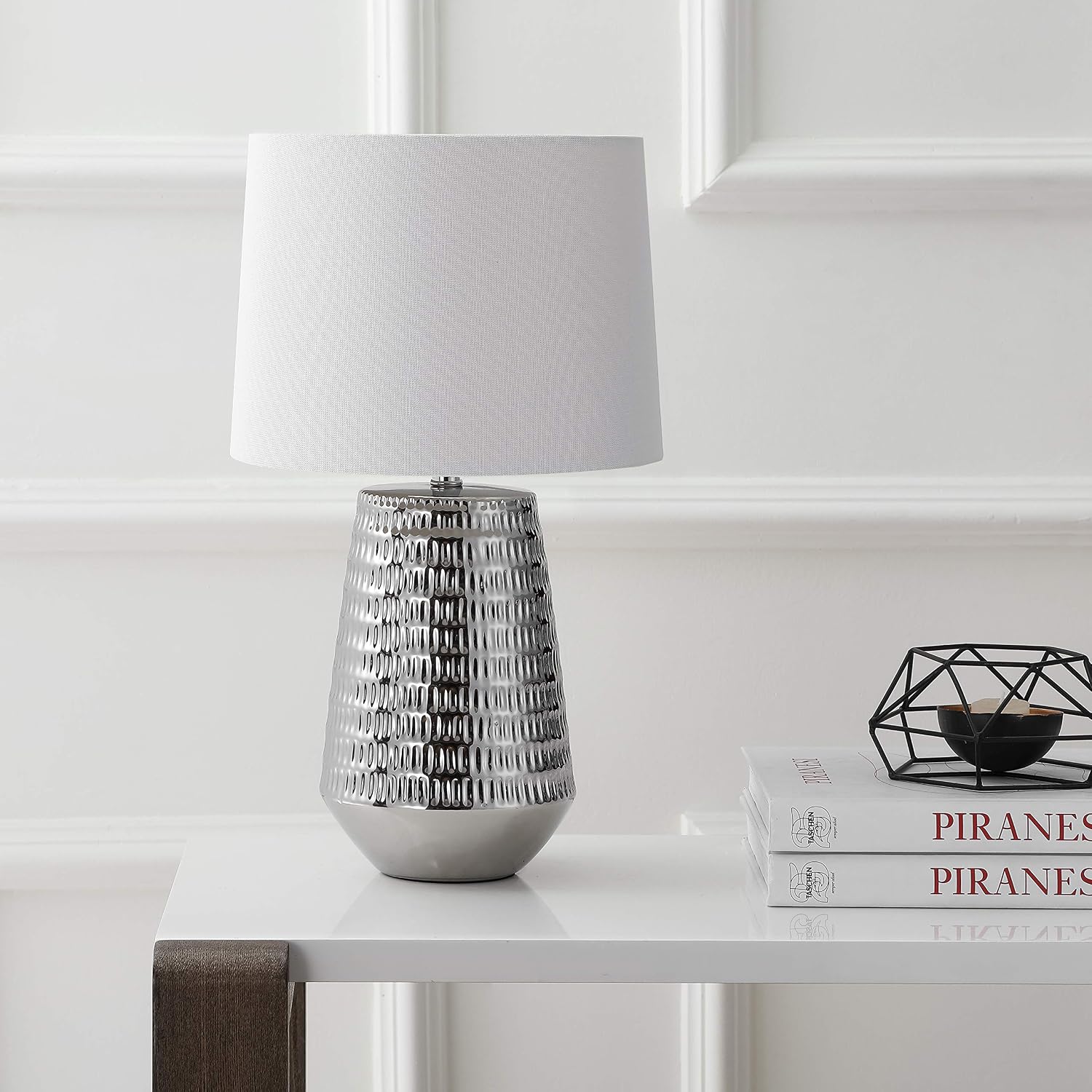 Safavieh Lighting Collection Stark Plated Silver 28-inch Bedroom Living Room Home Office Desk Nightstand Table Lamp (LED Bulb Included)