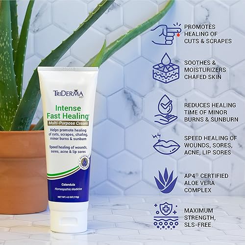Miniatura 5 de TriDerma Crema curativa para la piel intensa y rápida para irritaciones de la piel difíciles de curar, llagas, erupciones, manos secas y agrietadas,