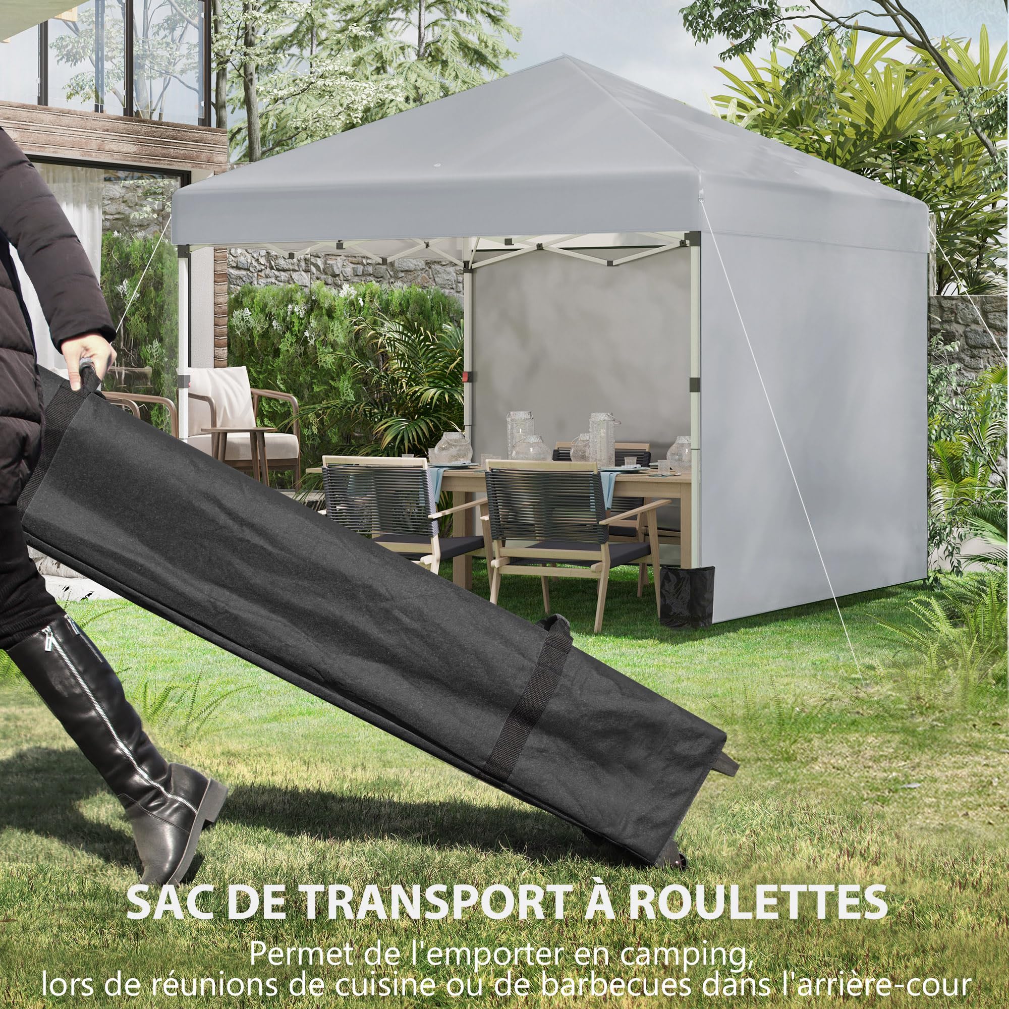 Outsunny Tonnelle de Jardin Pop-up Pliant Barnum réglable en Hauteur Protection UV 30+ 2 parois latérales - Sac de Transport Inclus - pour fête, événement Plein air - 297 x 297 x 288 cm Gris Clair