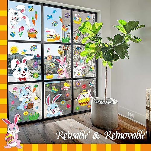 Miniatura 4 de 510 calcomanías para ventana de conejo de Pascua, impresión de doble cara, decoración de juego de caza de huevos, sin residuos, suministros de