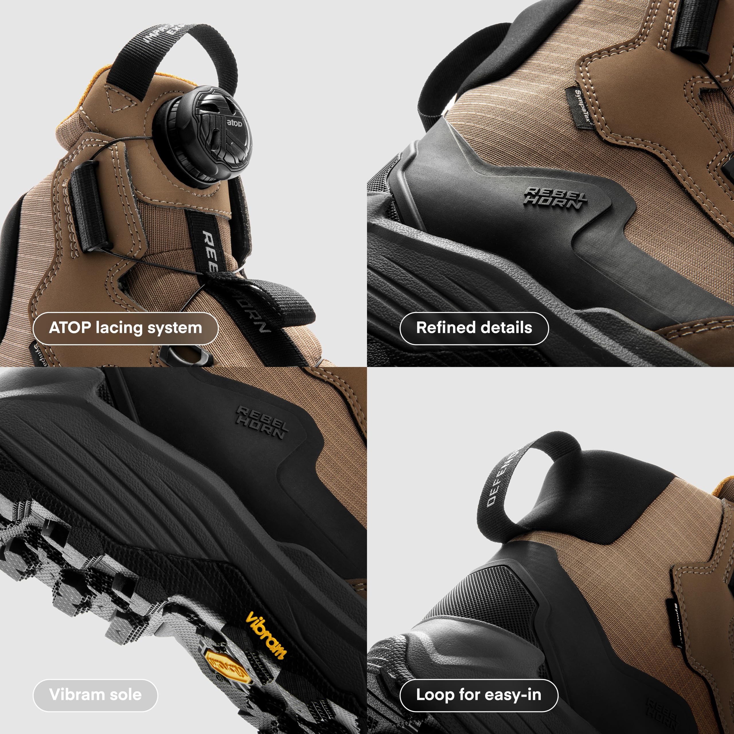 REBELHORN Defender Motorradstiefel Herren und Damen | Leder PU und Textil | Knöchel Protektoren | ATOP Schnellschnürung | Sympatex Membran | Vibram Sohle | Größen bis 47
