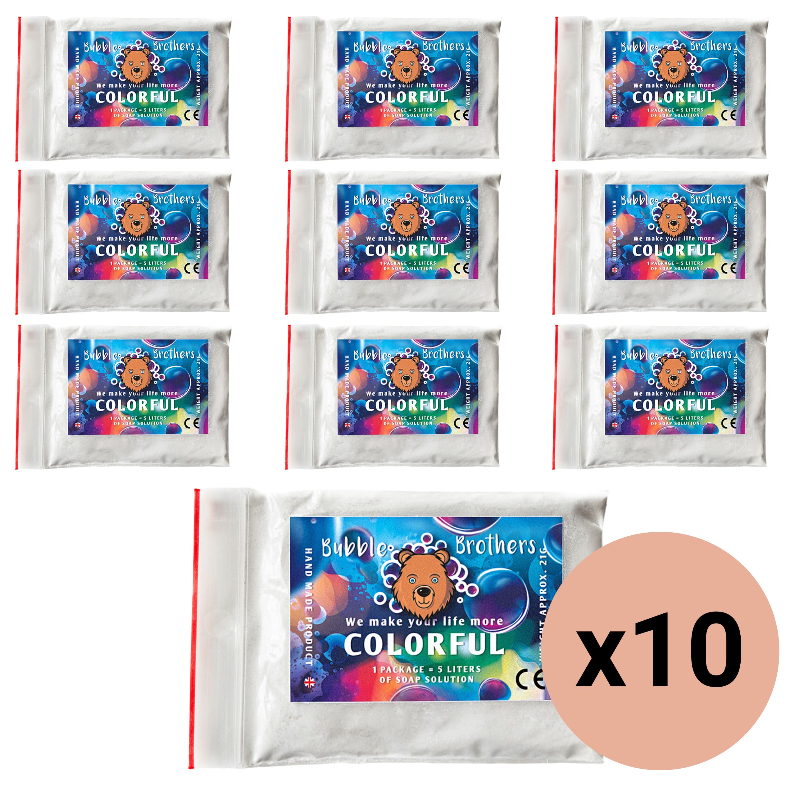 Bubble Brothers Liquido per bolle di sapone giganti, 2 x 5 litri, bottiglia di ricarica per bolle di sapone grandi e stabili (10 x 5 L)
