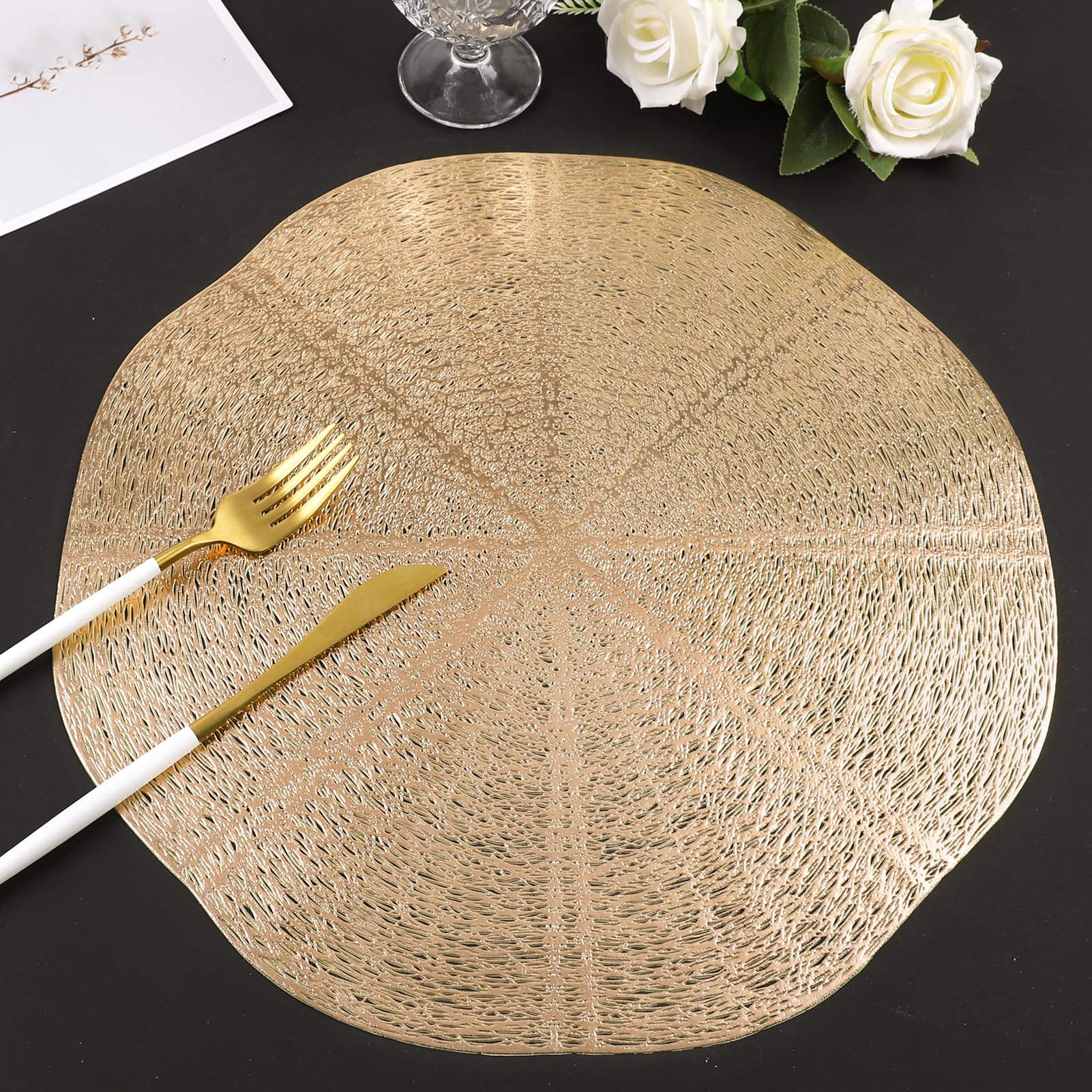 Amazon.com: Crisjanggo Gold Round Placemats Set of 6, Round Vinyl