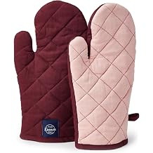 Encasa XO Heat Resistant Cotton Oven Gloves Mitts 2 Pc Set - Quilted & Safe 17x29 cm - For Kitchen, Cooking & Baking, Grilling, Handling Hot Pots & Pans - Maroon