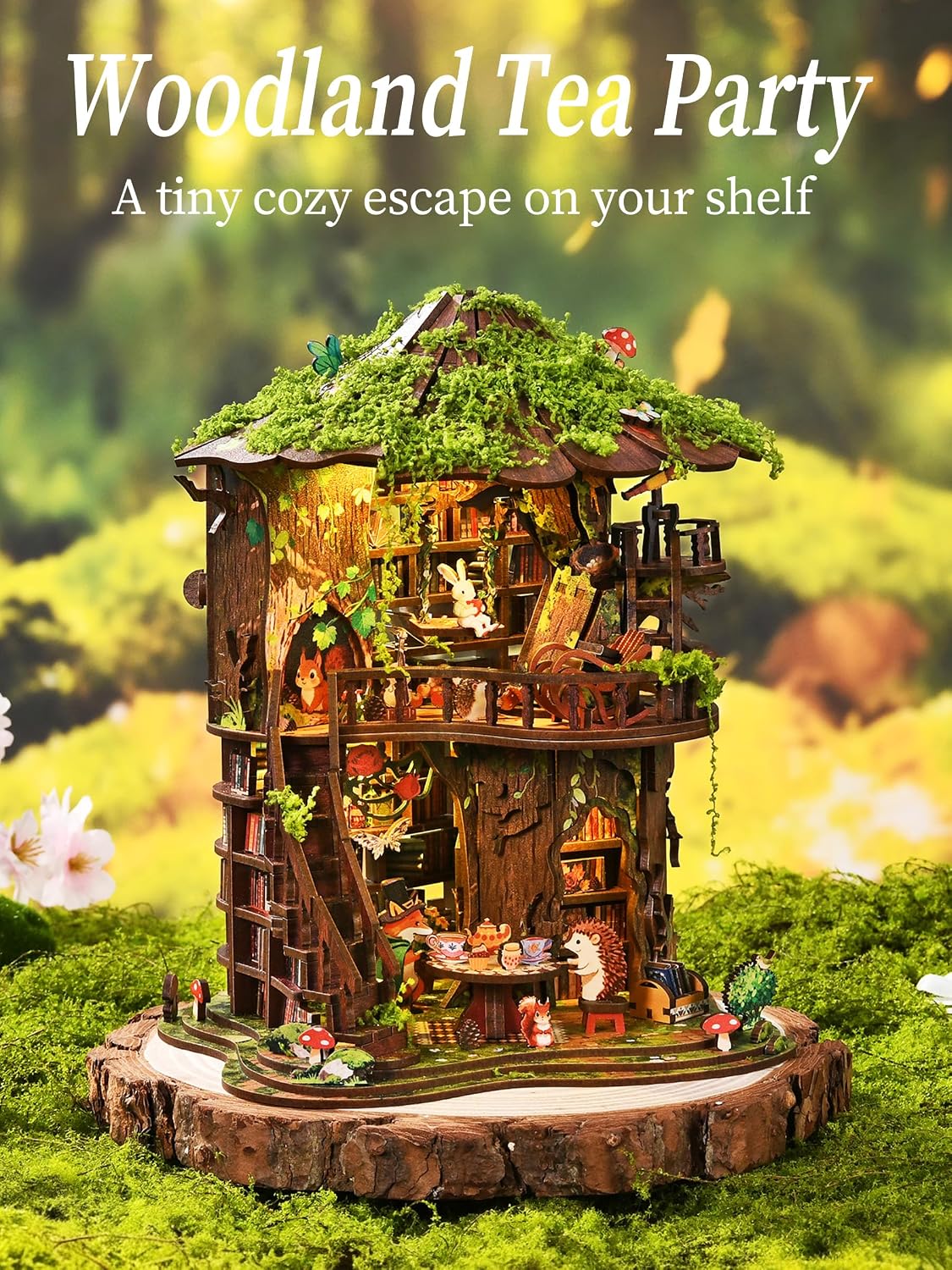 Guayma Forest Tea House Book Nook Kit,DIY Miniature 3D Wooden Puzzle,Adults image 2