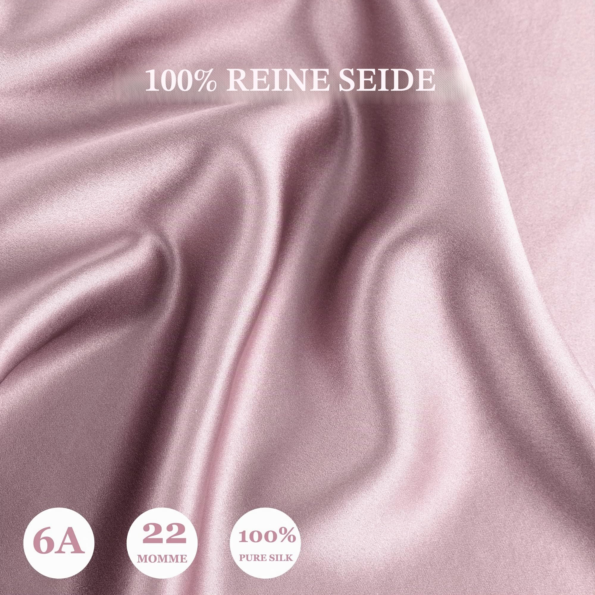 PiccoCasa 22 Momme 100% Seide Kissenbezug Haar- und Hautpflege Kissenhülle Maulbeerseide Kopfkissenbezug mit Reißverschluss & Geschenkbox, Mauve 80x80cm