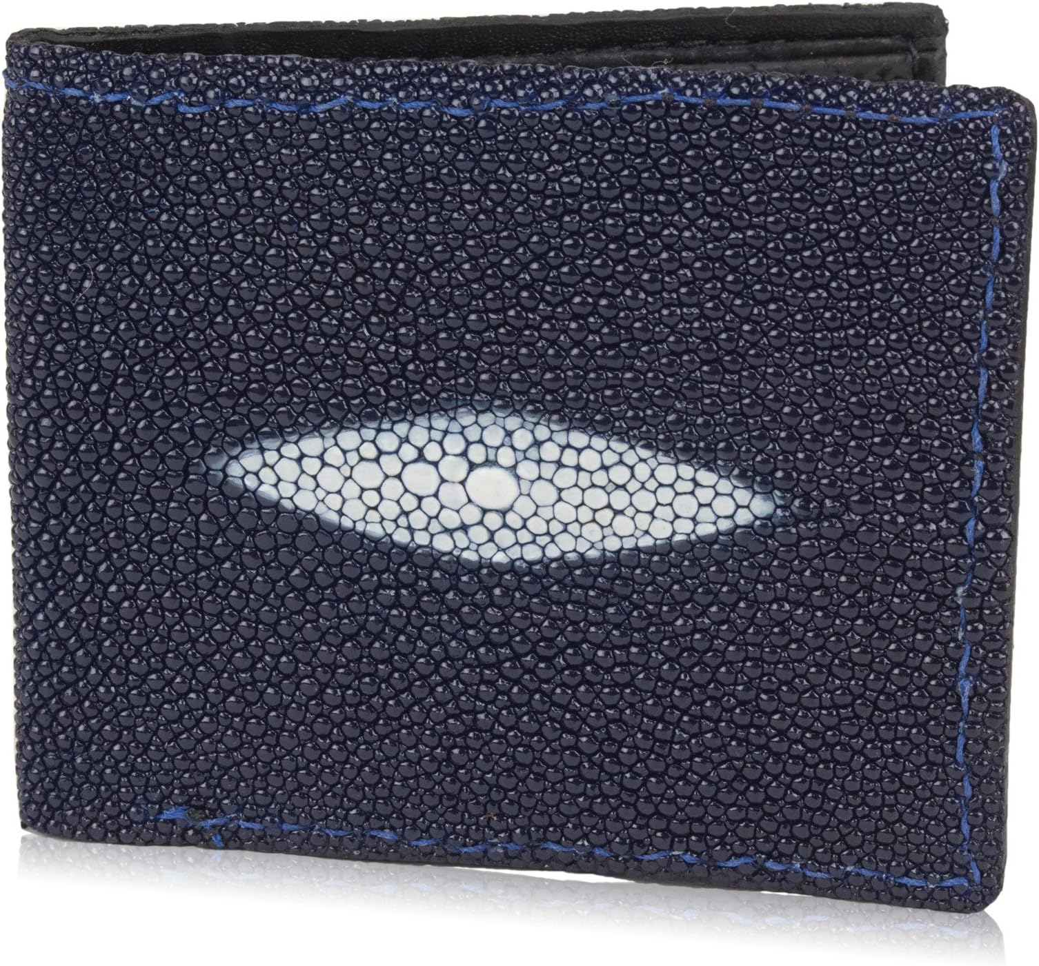 Yoder Leather Company Genuine Stingray Skin Leather Bifold Wallet for Men, High-Shine Finish, 6 Card Slots, Navy