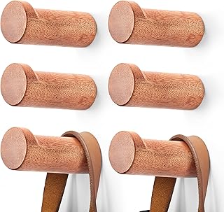 Wooden Coat Hook Wall Mounted (6 Packs) Hat Hooks, Single Coat Hat Rack Wall Mount, Wood Coat Hanger for Hanging Hat, Towel, Bag, Rope (Brown, 3" Set 6)