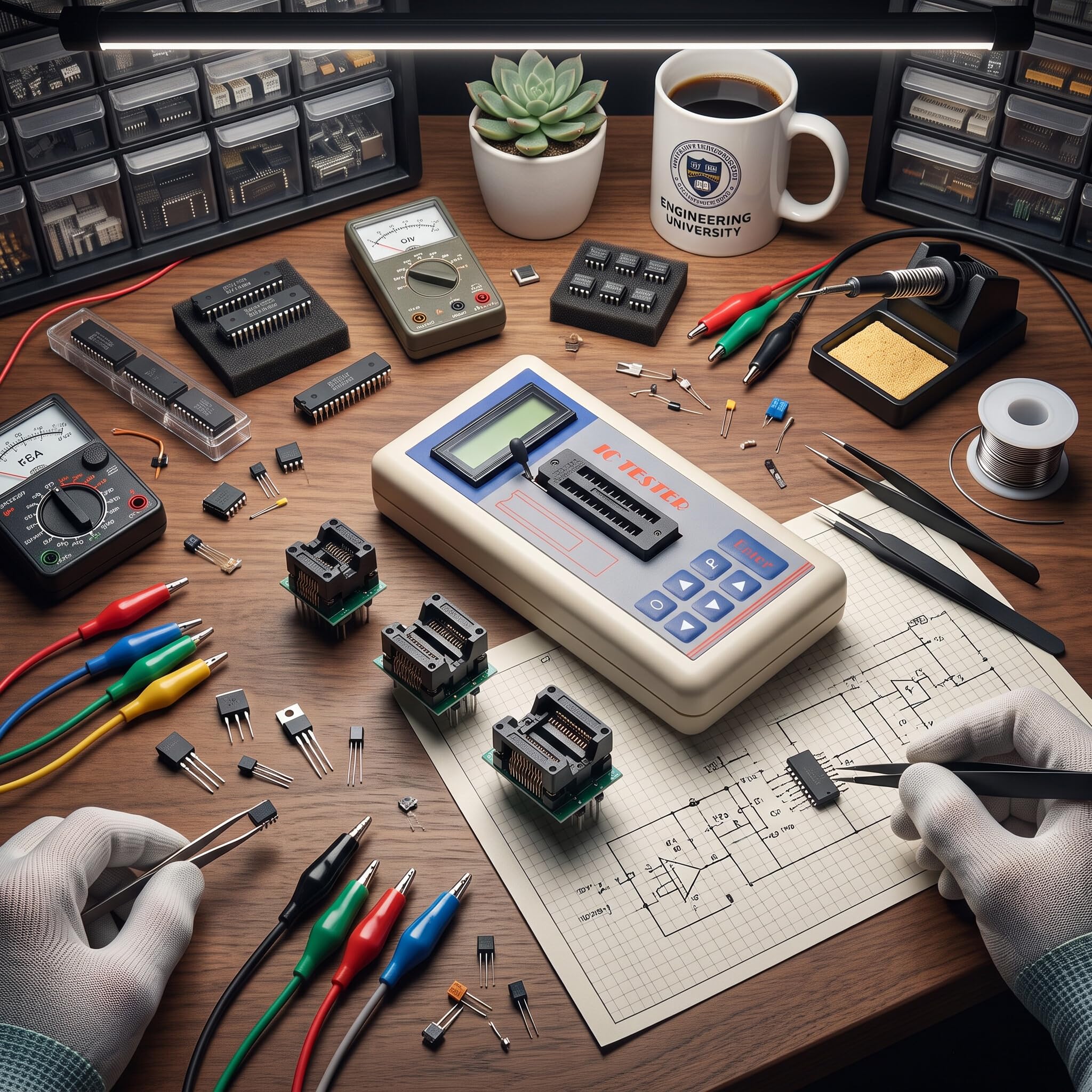 Probador de Transistores TSH-06F, Medidor de Componentes Electrónicos para Transistores, Diodos, Condensadores y Circuitos Integrados (IC), Detector Multifuncional con Modo Automático