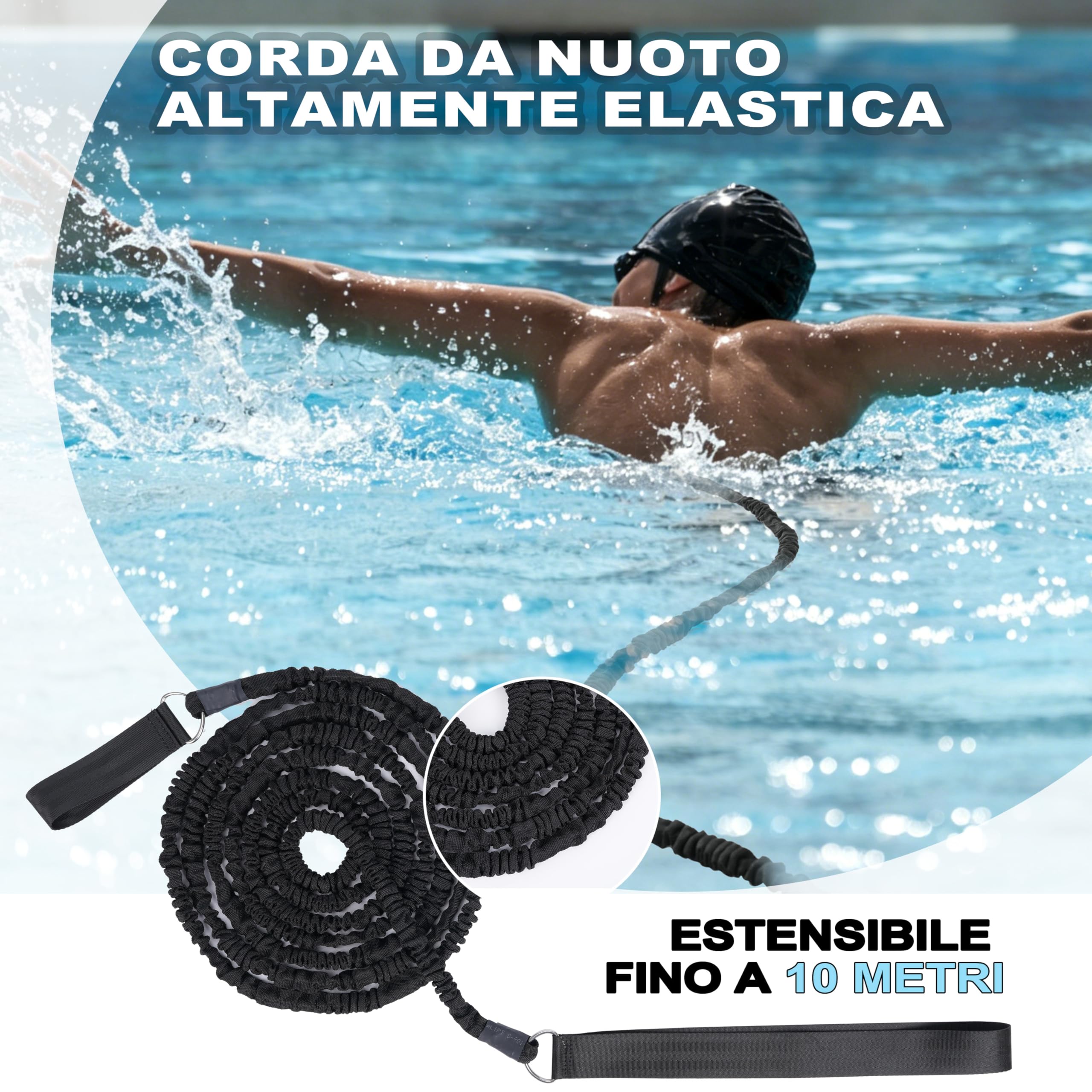 BOOSTEADY Cintura da Nuoto Regolabile Largo e Spesso, Accessori per Piscina, Cinturone per Nuoto Statico 4M per Adulti e Adolescenti, Fascia Elastica per Nuoto in Piscina