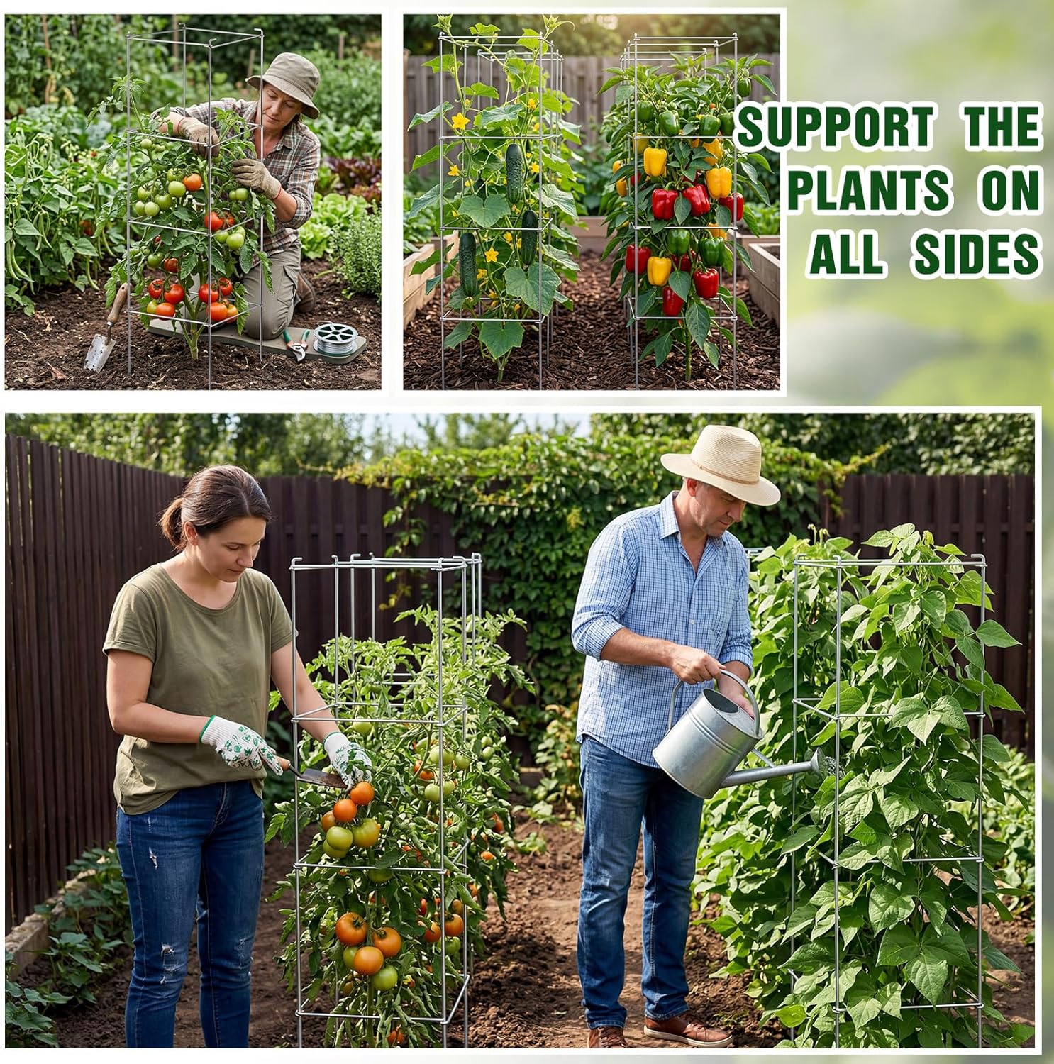 Hicarer 16 Pack Square Tomato Cage Heavy Duty Tomato Cages for Garden Vegetable Plant Trellis Stakes Plant Support Stake Tower for Climbing Vegetables Plants Flowers Fruit (11.5 x 46 Inches,Silver)