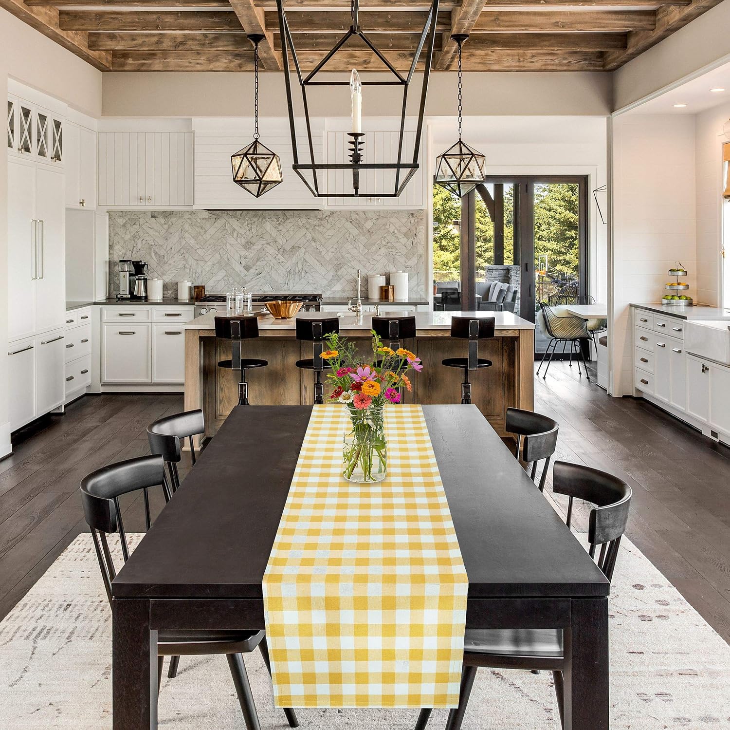 PowerSellerUSA Dining Table Runner Elegant Buffalo Plaid Table Placemat for Dining Room or Kitchen, Classic Farmhouse Country Decor Plaid Gingham Checkered Design Table Runner, Yellow, 13" W x 72" L