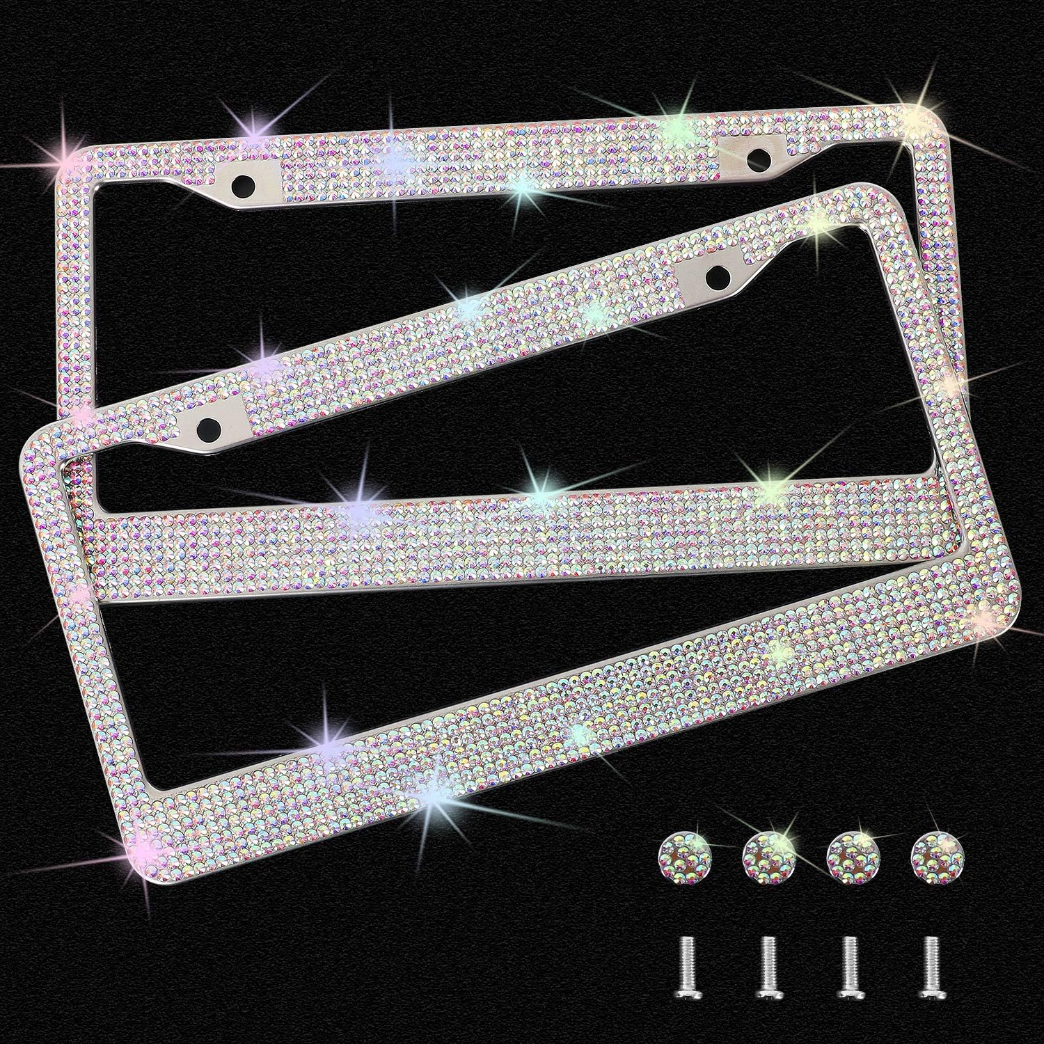 SHERING Bling License Plate Frame, 2 Pack License Plate Frame with Premium Gift Box for Women,Rhinestone License Plate Frames with 1100pcs Rhinestones (Champagne Gold Rhinestones)