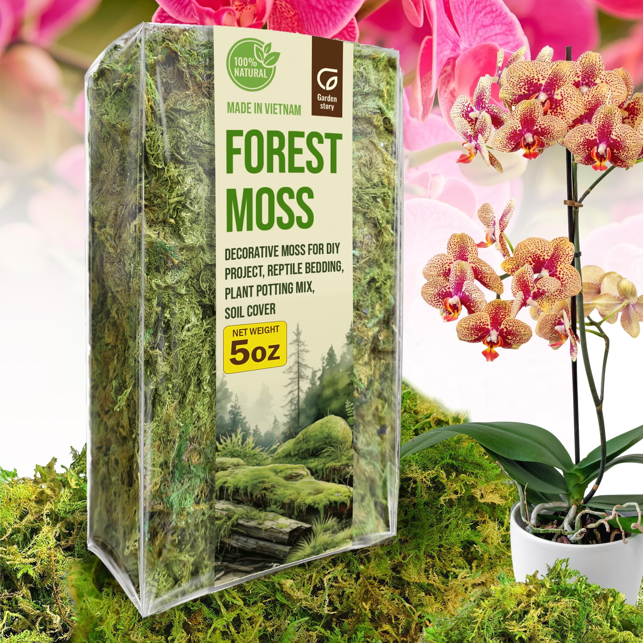 5 Oz (4 Quart) Forest Moss for Indoor Plants, Dried Moss for Potted Plants Terrariums, Forest Orchid Moss for Potting Mix, Reptile Bedding, Turtle, Snake Bedding, DIY Projects, Craft Decor